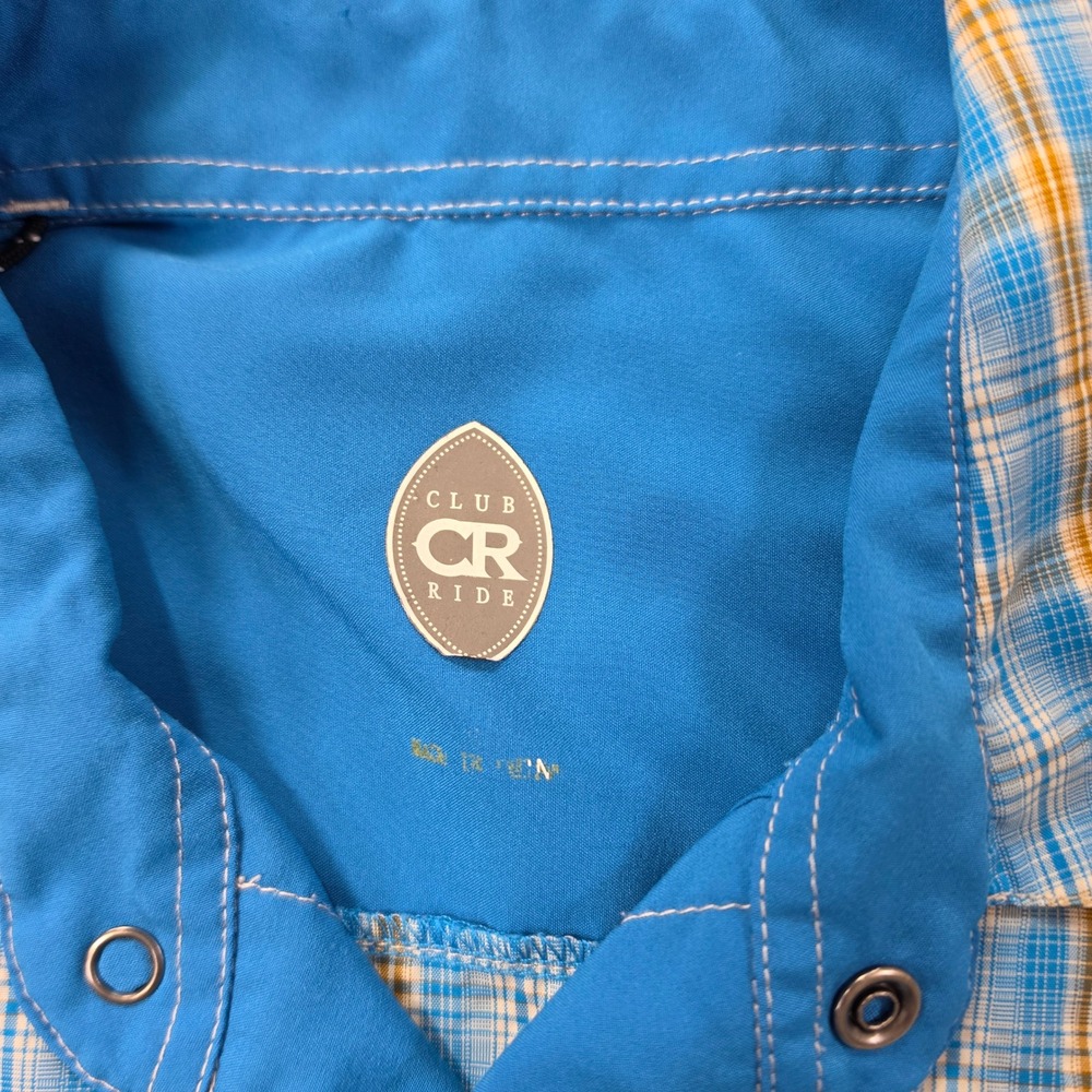 Club Ride Cycling Shirt Mens Medium Blue Plaid Good Vented Zipper Snap MTB Top - Picture 12 of 13